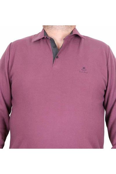 Starbattal Ανδρικό φούτερ με γιακά Polo Plus Size - Μωβ 24408