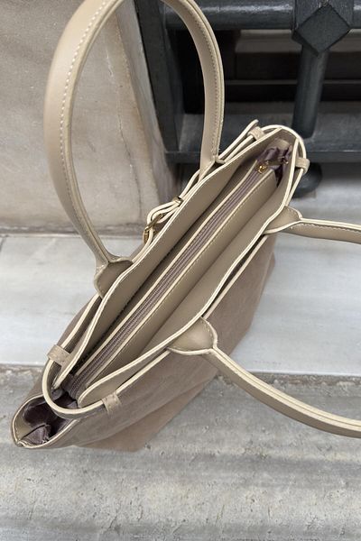 LEONAS Trend Suede γυναικεία τσάντα με αξεσουάρ ζώνης Aspen Mink