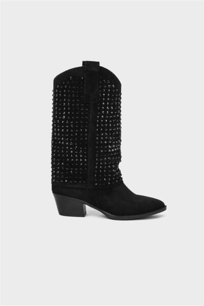 Milaura KADIN SİYAH TAŞLI SÜET HAKİKİ DERİ KOVBOY ÇİZME 20413