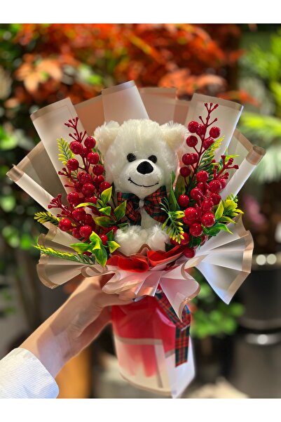 Pika Kokinalı Ayıcık Buketi - Yılbaşı Hediyesi - Sevgiliye Hediye - Kokina Buketi