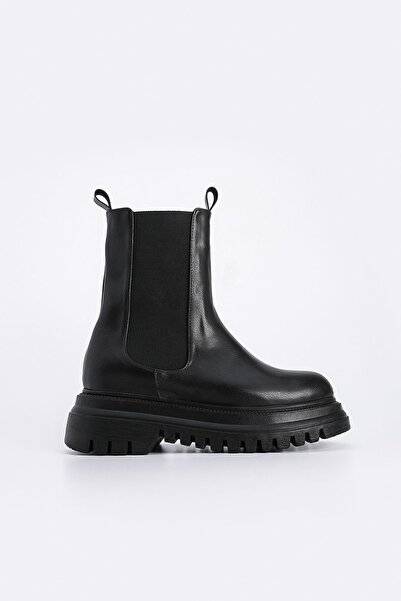 Marjin Kadın Kalın Taban Elastik Yan Bantlı Günlük Bot Bekira Siyah
