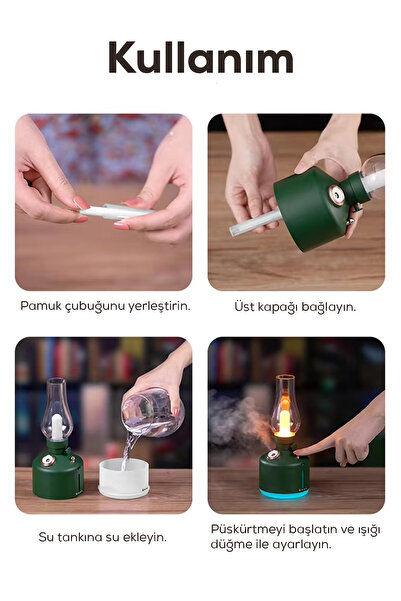 ALFAGİFT Şarjlı Nostaljik Gaz Lambası Hava Nemlendirici Ve Buhar Makinesi- Dekoratif Masa Ve Gece Lambası