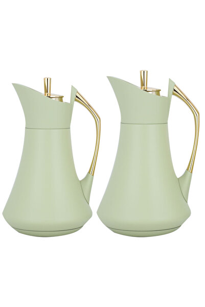Alsaif Gallery Karma Pro Green Willow Leaves Thermos Set With Gold 2 Pieces