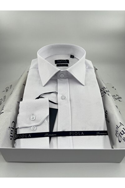 Piola Club Λευκό ανδρικό πουκάμισο Slim Fit