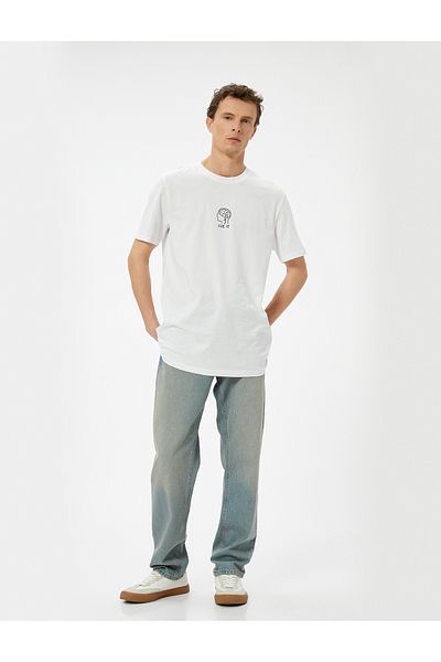 Koton Σλόγκαν εμπριμέ T-Shirt Slim Fit Crew Neck κοντό μανίκι
