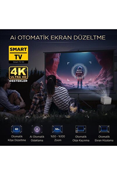 Vankyo Aurzen Boom 3 4k Androidtv Projeksiyon Cihazı Autofocus Autokeystone 6gwifi 5.2 Bt 300 Inç Yansıtma
