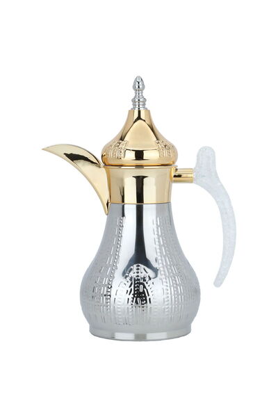 Alsaif Gallery Haila Thermos, Silver, Embossed, Golden Mouth, Crystal Handle,...