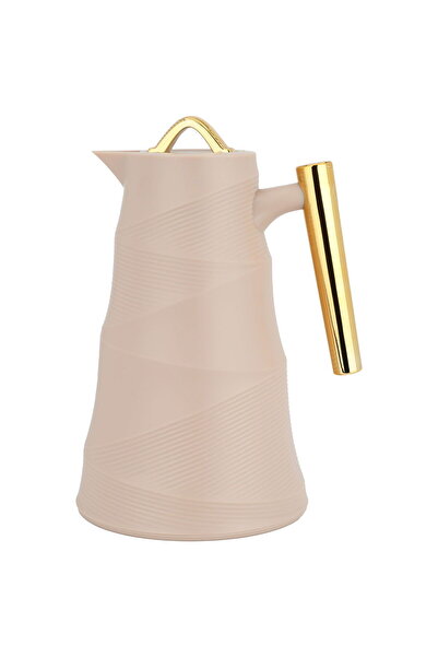Alsaif Gallery Glory Pump Thermos Light Brown Golden Handle 1 Liter