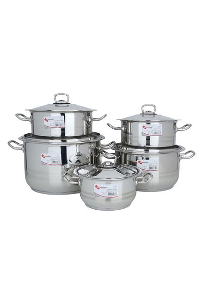 Alsaif Gallery Turkish Silver Steel Pots Set, 10 Pieces