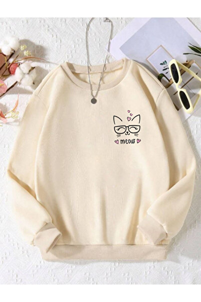 BW Bravely Wear Μαλακό φούτερ με σχέδιο γατάκι MEOW - Άνετη λαιμόκοψη