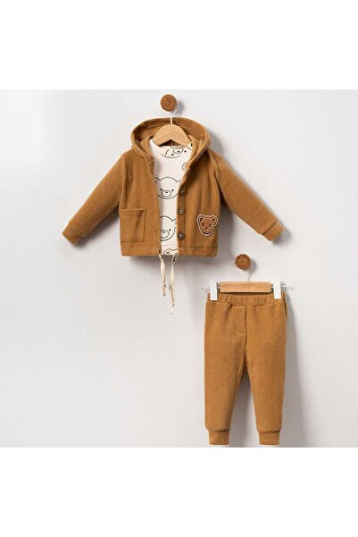 popshops baby Popshops Erkek 3-6/6-9/9-12/12-18 Ay Süzene Ayıcıklı Uzun Kollu Ceket Pantolon Takım