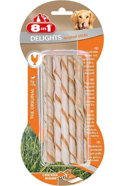 8in1 Delight Twisted Sticks Tavuklu Burgu Köpek Ödül Kemiği 10lu 55grx3 Adet
