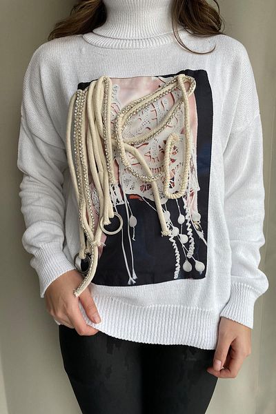 misigo Pulover alb cu accesorii