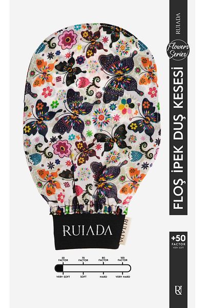 RUIADA Flowers Series +50 Factor 100% Flush Silk Thin Bath Shower Pouch Exfoliating Gloves (Butterfly)