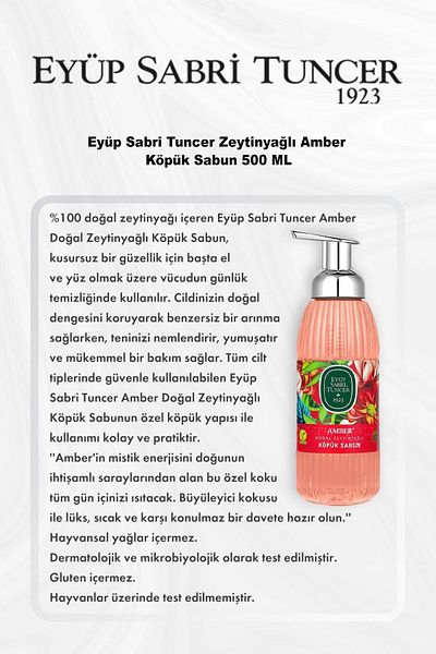 Eyüp Sabri Tuncer 500 ml Olive Oil Amber Soap - 5 Al Rosie Cotton Foam