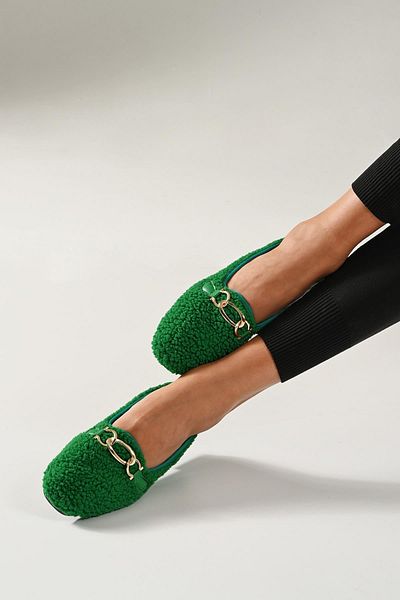 Beyond Γυναικείες μπαλαρίνες Grass Green Gurva Chain βελούδινες για το σπίτι 1cm Byndshr01