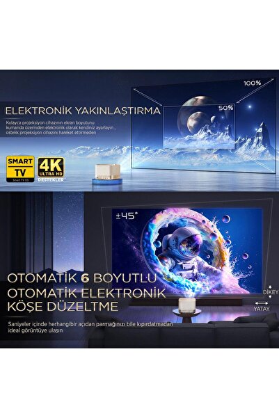 Vankyo Aurzen Boom 3 4k Androidtv Projeksiyon Cihazı Autofocus Autokeystone 6gwifi 5.2 Bt 300 Inç Yansıtma