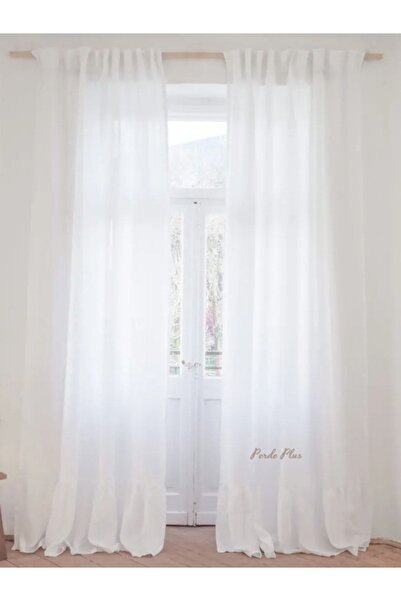 Perdeplus Fusta albă cu perdea din tul cu volane