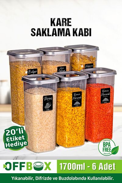 OFFBOX 1.7 Liter Jumbo Size 12-Piece Square Food Storage Set - 20 Tags Gift