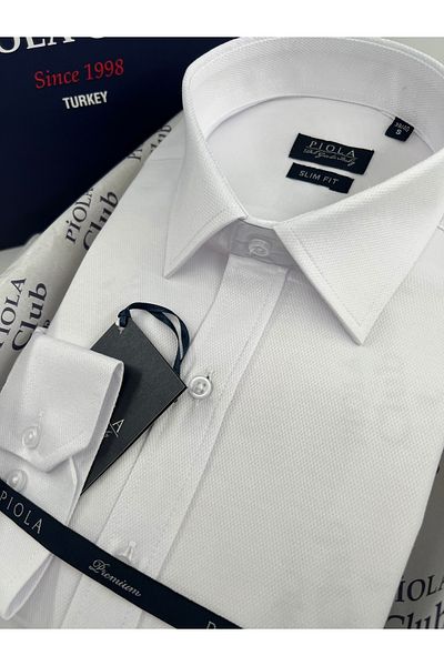 Piola Club Cămașă albă pentru bărbați Slim Fit