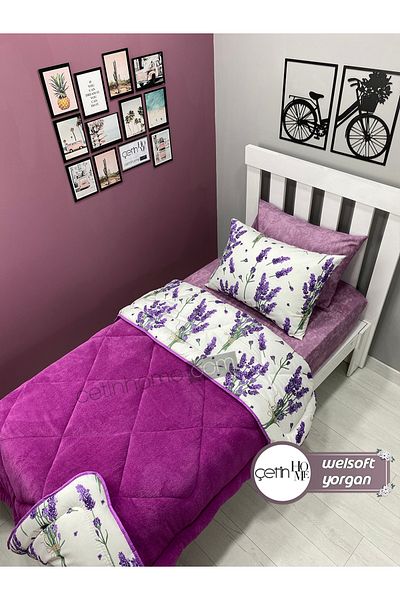 Çetinhome Single Reversible Welsoft Quilt with Pillow Case Soft Surface 155x215cm Lavender Purple