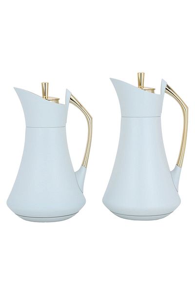 Alsaif Gallery Karma Pro Thermos Set, Light Gray And Gold, 2 Pieces