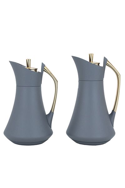 Alsaif Gallery Karma Pro Thermos Set, Dark Gray And Gold, 2 Pieces