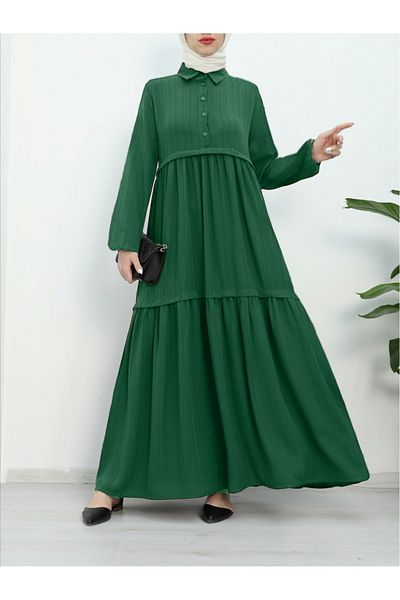 Modamorfo Rochie verde - Jumătate cu nasturi și mâneci elastice