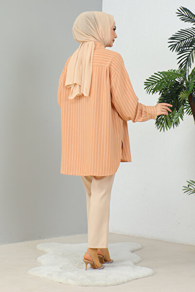 MODAQU Příležitostná košile Camel s pruhy