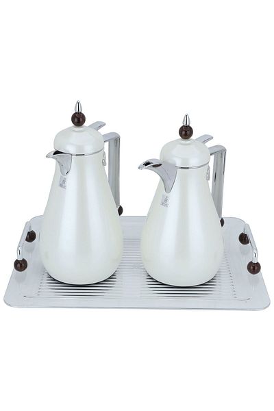 Alsaif Gallery Silver Pearl Crystal Thermos Set With Brown Acrylic Ball Topper