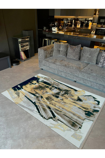 Rugs Modern Halı Barcelona Collection Black Yellow Beige Abstract Patterned W...