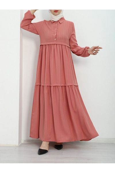 Modamorfo Gestreiftes, halb geknöpftes, elastisches Kleid mit Ärmeln -baby