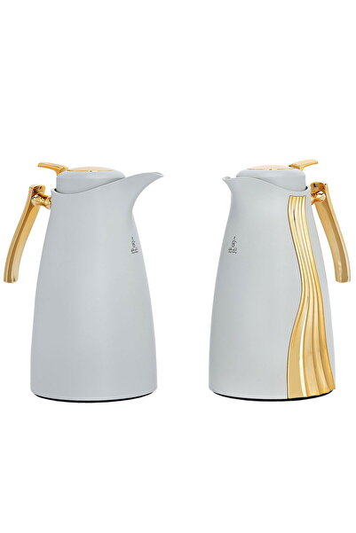 Alsaif Gallery Karma Thermos Set, Light Gray And Gold, 1 Liter, Two Pieces