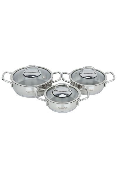 Alsaif Gallery Turkish Steel Cookware Set With Glass Lid, 6 Pieces (14*16*18 Cm)