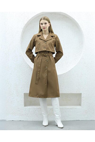 QUBERZ İkli Su Geçirmez Bondit Trençkot Kahverengi