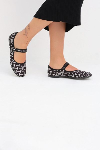 Beyond Daily Black Mary Jane H Patterned Ballerina