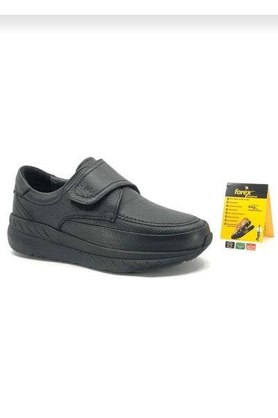 Özkan Ayakkabı Men's Casual Shoes with Forex Dr.Tavsian Genuine Leather Black Orthopedic Vecle