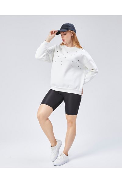 Purpleclo Basic Crew Neck Unprinted Plain Embroidery Loose Loose Fitting Fleece Sweatshirt