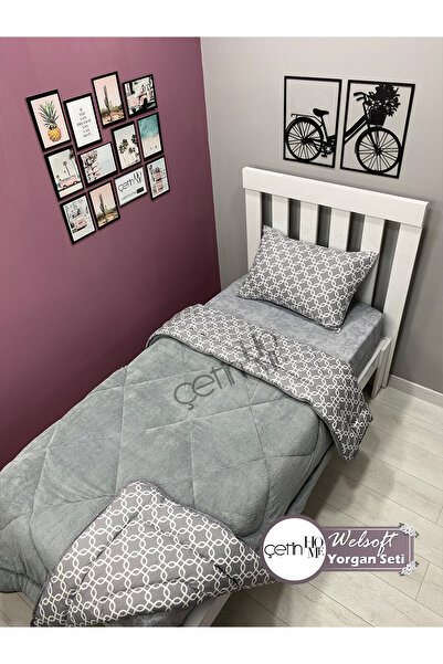 Çetinhome لحاف ويلسوفت فردي ذو وجهين مع غطاء وسادة، سطح ناعم 155 × 215 سم، سل...
