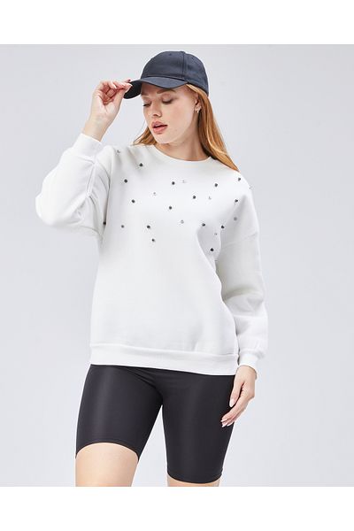 Purpleclo Basic Crew Neck Unprinted Plain Embroidery Loose Loose Fitting Fleece Sweatshirt