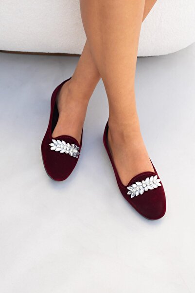 Beyond Μπαλαρίνες Cardif Home με λεπτομέρεια από βελούδινη πέτρα μπορντό - 1cm Byndshr03