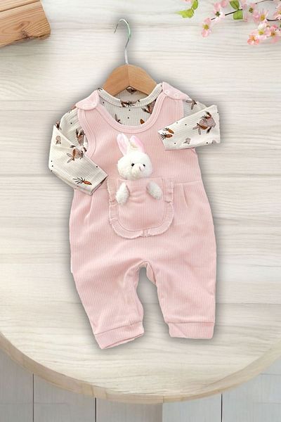 Minigimin Cicileri My Baby Romper and Bodysuit with Rabbit Detail - Candy Pink