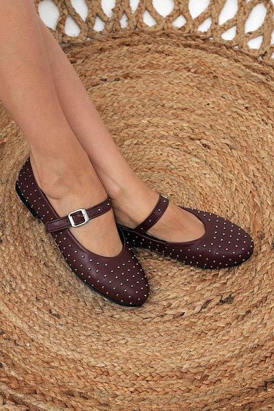 Beyond Claret Red Mejita Leather Ballerinas - Needle Troc, Single Band Byndmjit01
