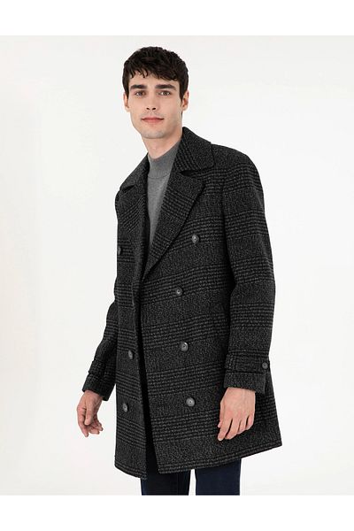 Pierre Cardin Pi̇erre Cardin Plaided Fabric Wool Smoked Coat