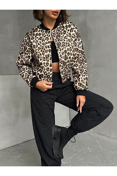 Miss Allos Jachetă bomber cu garnitură neagră cu model leopard de damă