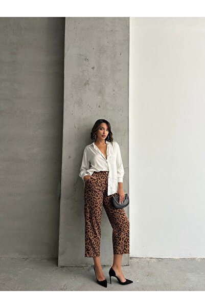 Miss Allos Women's Leopard Print Button Detailed Trousers