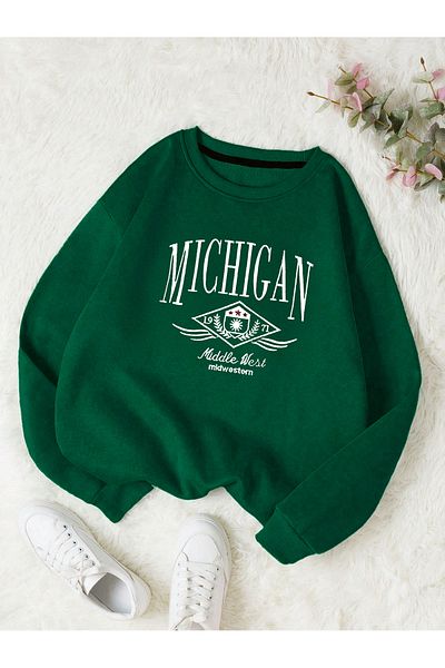MODARİCH Φούτερ Michigan 1971 - Nefti Green Oversize Crew Neck