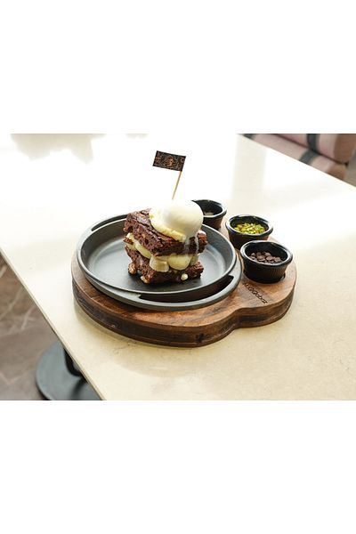 Davi Ahşap Wooden Presentation Plate - 3-Piece Joker Sauce Bowl and Casting Pan