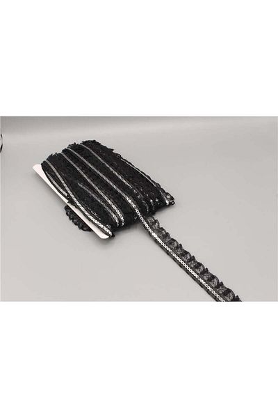 Gül Black Sequin Lace Ribbon - 18 Mt 11326