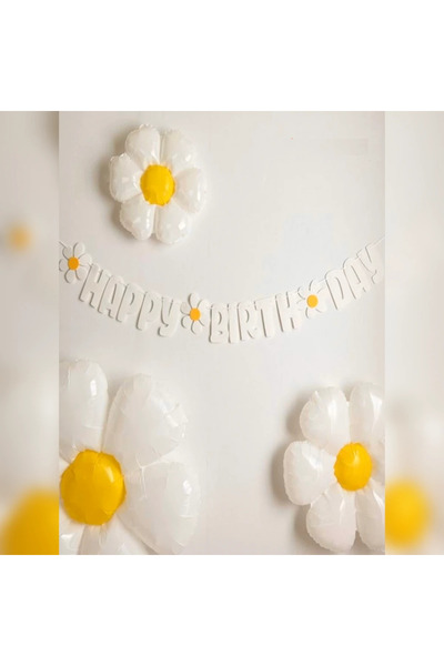 BEST PARTİ DOĞUM GÜNÜ PARTİ SÜSLERİ مجموعة لافتة White Happy Birthday White D...